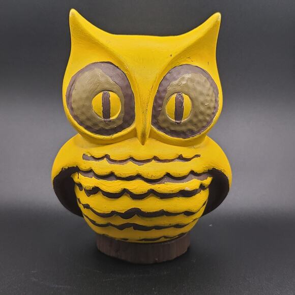 Hand Painted Ceramic Owl Coin Bank Signed Vintage Yellow Brown - Picture 1 of 8